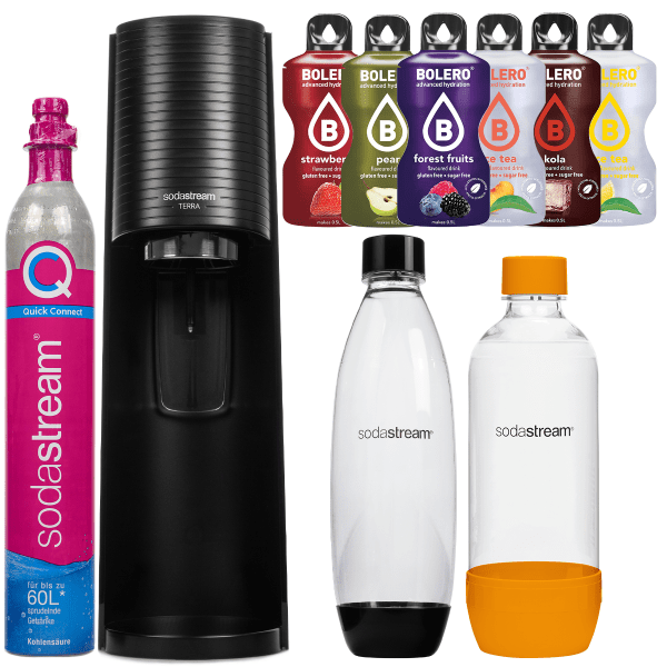 Saturator SodaStream Terra Black jedna butelka + Butelka Sodastream Pet Pomarańczowa 1 litr (dek) + Bolero