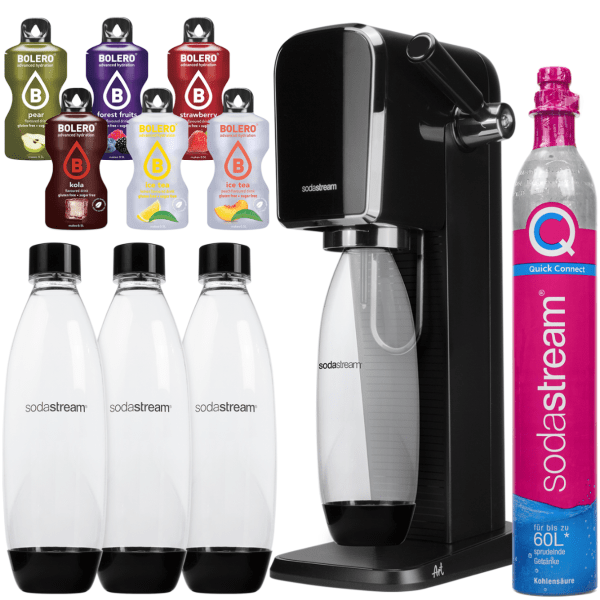 Saturator SodaStream Art Czarny + Butelki SodaStream 1L Fuse Dwupak Czarne + Bolero