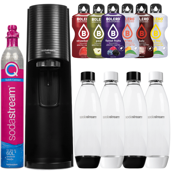 Saturator SodaStream Terra Black jedna butelka + Butelki SodaStream 3x 1L Fuse + bolero