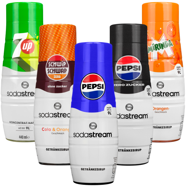 5x Syrop SodaStream Pepsi, Pepsi MAX, Mirinda, 7UP, Schwip Schwap zero
