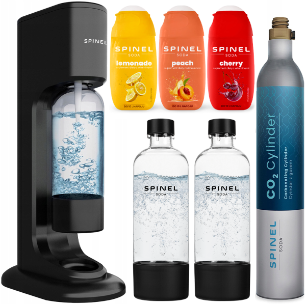 Saturator Spinel Soda BubbleON + 3x Syrop SPINEL SODA WITH VITAMINS 65ml - PEACH, LEMONADE, CHERRY