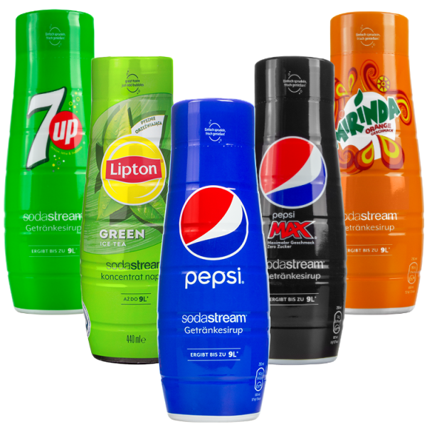 5x Syrop SodaStream Pepsi, Pepsi MAX, Mirinda, 7UP, Lipton Zielona Herbata