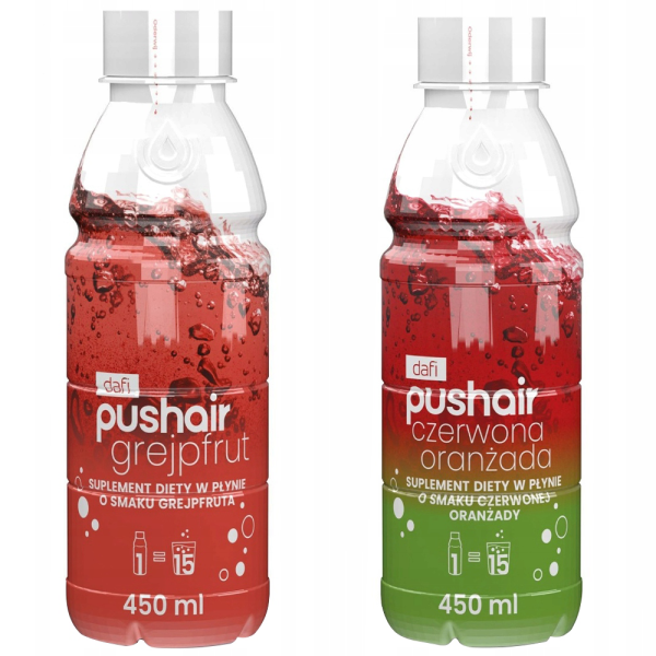 PUSHAIR Suplement diety Syrop Grejpfrutowy 450ml + PUSHAIR Suplement diety Syrop Czerwona Oranżada 450ml