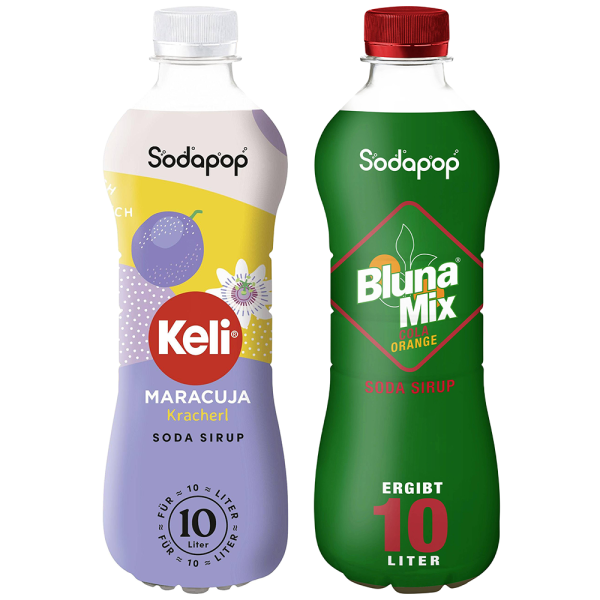 2x Syrop SODAPOP KELI MARACUJA 500ml + BLUNA Cola-Orange 500ml