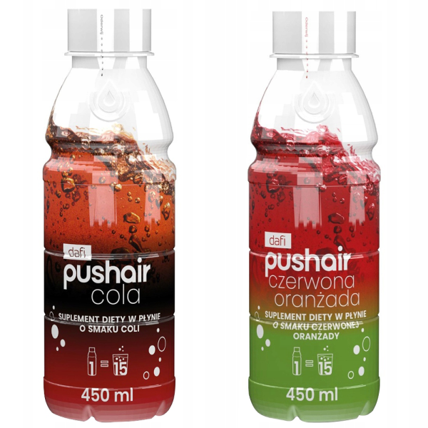 PUSHAIR Suplement diety Syrop Czerwona Oranżada 450ml + PUSHAIR Suplement diety Syrop Cola 450ml