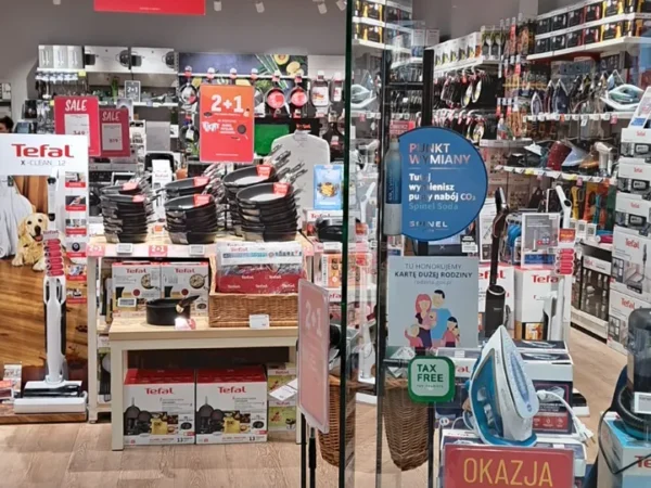 Wejście do punktu wymiany nabojów CO2 Sklep Tefal Tychy przy Towarowa 2c, Tychy