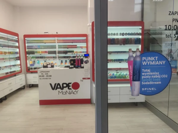 Wejście do punktu wymiany nabojów CO2 VapeManiacy Nowy Sącz Europa przy Nawojowska 1, Nowy Sącz