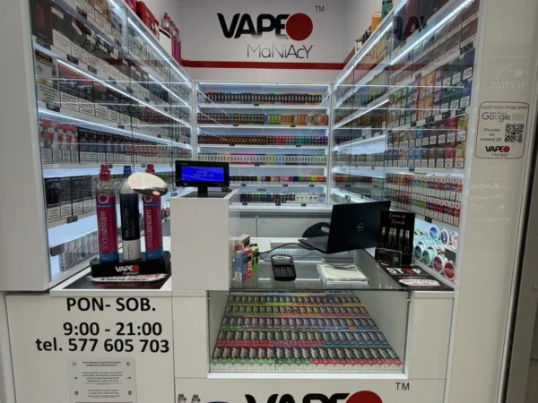 Wejście do punktu wymiany nabojów CO2 VapeManiacy Busko Zdrój Kaufland przy Bohaterów Warszawy 114a, Busko Zdrój