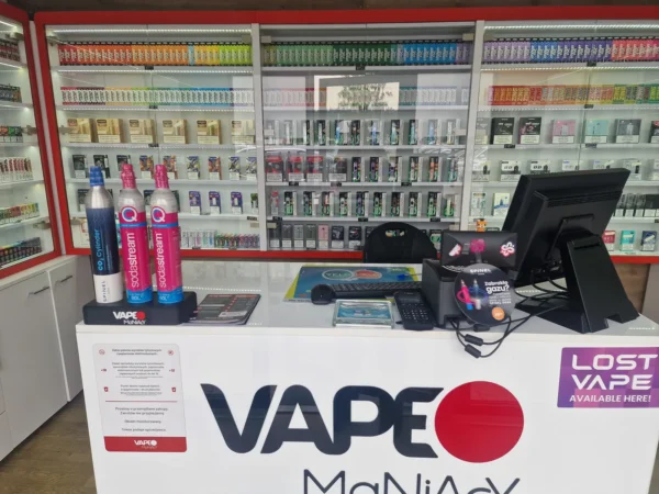 Wnętrze punktu wymiany nabojów CO2 VapeManiacy Warszawa Korkowa Kaufland, Korkowa 165A, Warszawa