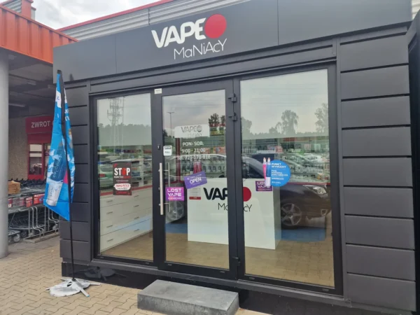 Wejście do punktu wymiany nabojów CO2 VapeManiacy Warszawa Korkowa Kaufland przy Korkowa 165A, Warszawa